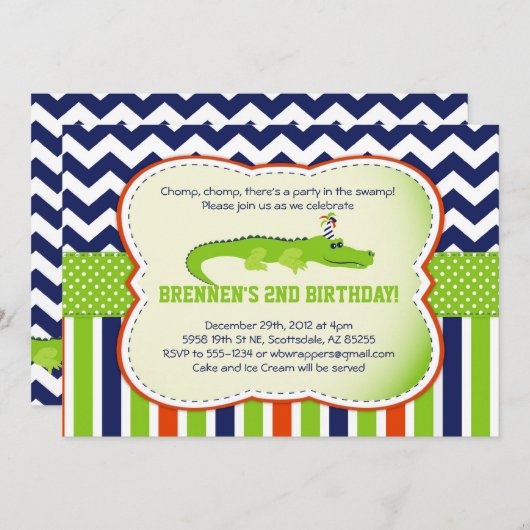 Chomp Chomp! わにテーマのパーティの招待状 招待状 (正面/裏面)