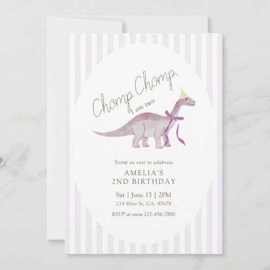 Chomp Chomp I’m Two Dinosaur Birthday 招待状 (正面)