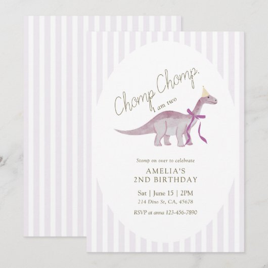 Chomp Chomp I’m Two Dinosaur Birthday 招待状 (正面/裏面)