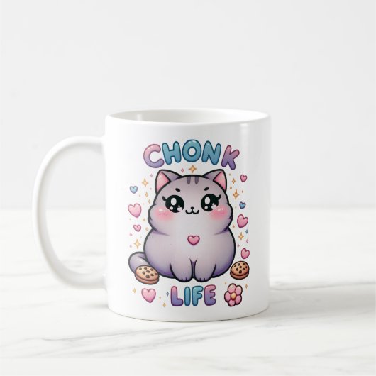CHONK LIFE CAT -かわいいスタイル猫デザイン コーヒーマグカップ (左)
