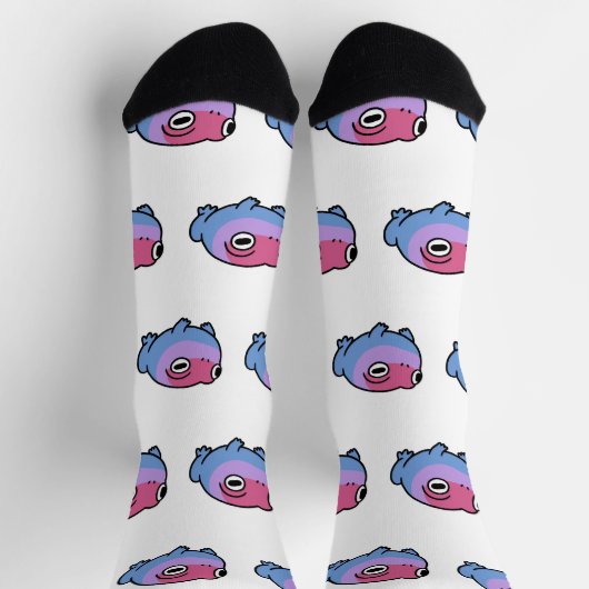 Chonky Bisexual Frog Queer Socks | Cute Bi Pride ソックス (上部)
