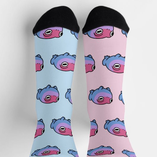 Chonky Bisexual Frog Queer Socks | Cute Bi Pride  ソックス (上部)