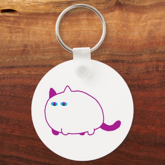 Chonky White Cat Keychain キーホルダー (正面)