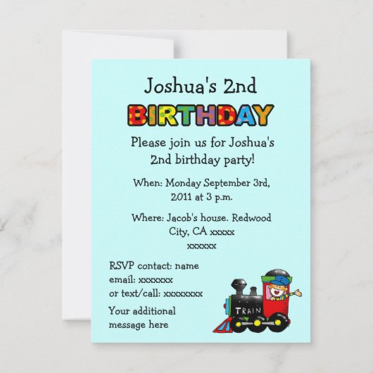 chooのchooの列車の第2誕生会 招待状 (裏面)