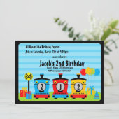 chooのchooの列車の誕生日の男の子の招待状の紫系統 招待状 (スタンド正面)