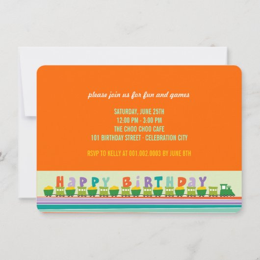 Choo Chooのハッピーバースデーの列車の第1誕生会 招待状 (裏面)