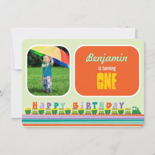 Choo Chooのハッピーバースデーの列車の第1誕生会 招待状 (正面)