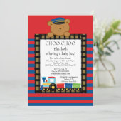 Choo Chooのベビーの列車の男の子のベビーシャワーの招待状 招待状 (スタンド正面)