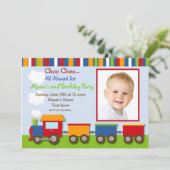 Choo Chooの列車の写真のバースデーパーティ招待状 招待状 (スタンド正面)