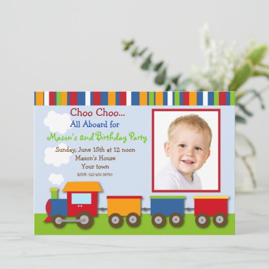 Choo Chooの列車の写真のバースデーパーティ招待状 招待状 (スタンド正面)