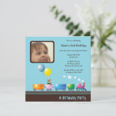 Choo Chooの列車-誕生日のパーティの招待状(青い) 招待状 (スタンド正面)