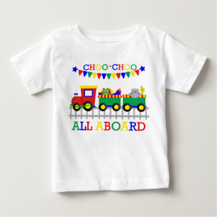Choo-Chooの赤い列車の乳児のTシャツ ベビーTシャツ