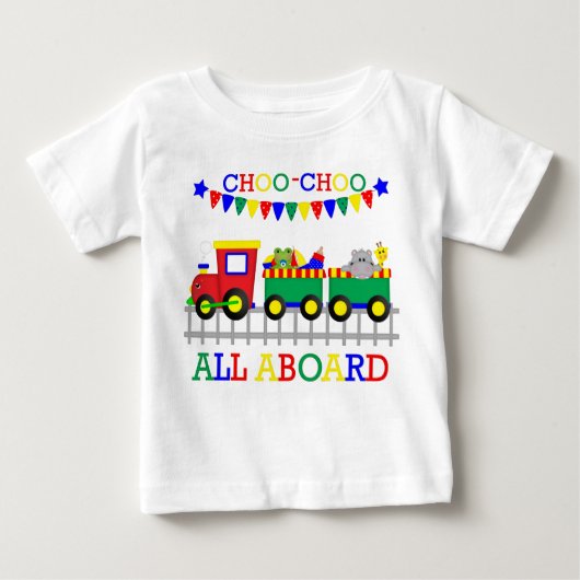 Choo-Chooの赤い列車の乳児のTシャツ ベビーTシャツ (正面)