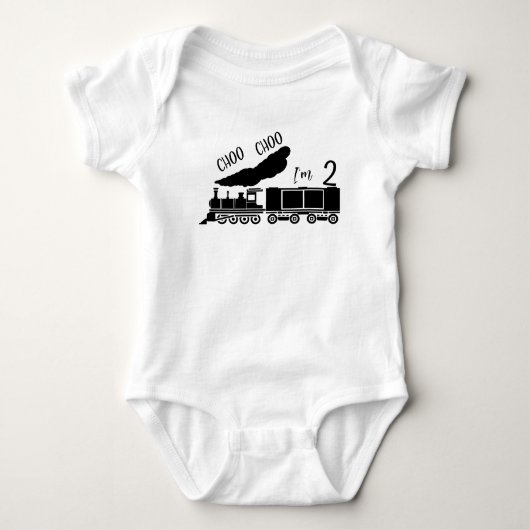 Choo Choo I'm 2, 2nd Birthday Boy Toddler T-shirt ベビーボディスーツ (正面)