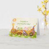 Choo Choo Trainのベビー動物:新生児 カード (黄色い花)