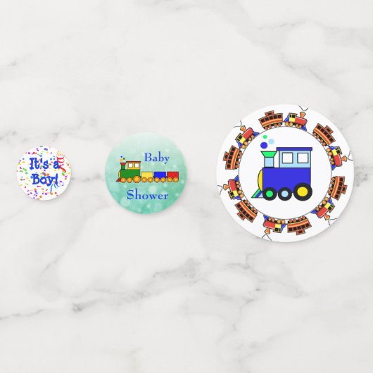 Choo Choo Trainをテーマにした男の子の赤ちゃんシャワー コンフェッティ (正面)