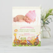 Choo Choo Trainベビーガールフォト誕生 案内状 (スタンド正面)