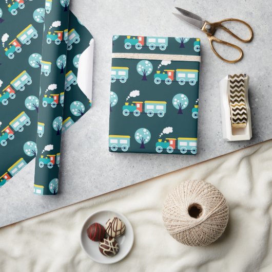 Choo Choo Train光沢ラッピング紙30" x 6' ラッピングペーパー (クラフト)