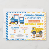 Choo Choo Train & Construction Joint Birthday 招待状 (正面)