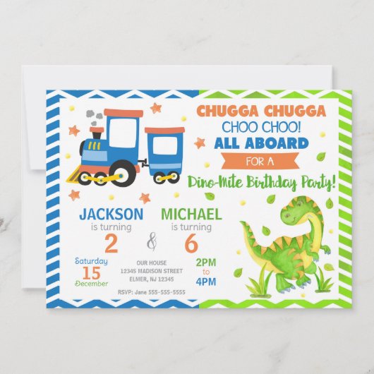 Choo Choo Train & Dinosaur Joint Birthday 招待状 (正面)