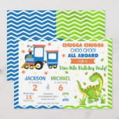 Choo Choo Train & Dinosaur Joint Birthday 招待状 (正面/裏面)