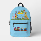 Choo Choo Train Loco Motive Blue Funny Monkeys 2 プリントバックパック (正面)