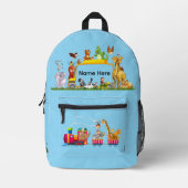 Choo Choo Train Loco Motive Blue Funny Monkeys 3 プリントバックパック (正面)