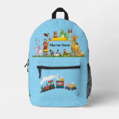 Choo Choo Train Loco Motive Blue Funny Monkeys 4 プリントバックパック (正面)