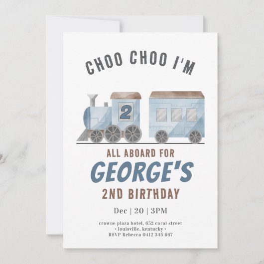 ChooChoo Train Vehicle Transportation Birthday 招待状 (正面)