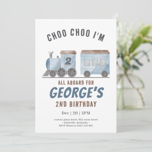 ChooChoo Train Vehicle Transportation Birthday   招待状 (スタンド正面)