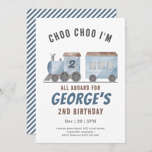 ChooChoo Train Vehicle Transportation Birthday   招待状 (正面/裏面)