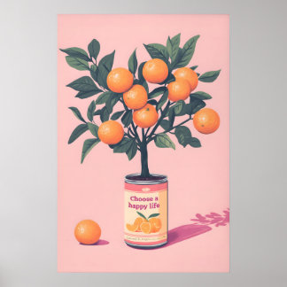 Choose a Happy Life Art Print, Motivational Orange ポスター
