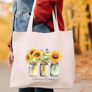 「Choose Happy」ひまわりトート ラージトートバッグ