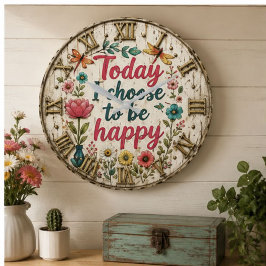 Choose Happy Floral Positive Inspirational Gift ラージ壁時計