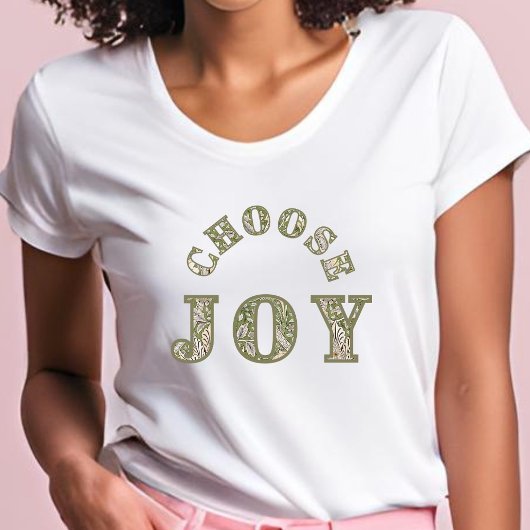 Choose Joy – グリーンフローラタイポグラフィTシャツ Tシャツ