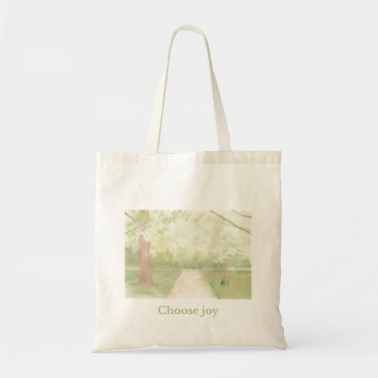 “Choose Joy” Aesthetic Tote Bag – Soft Nature  トートバッグ (正面)