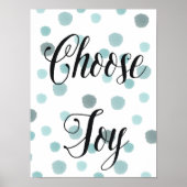 Choose Joy Blue Watercolor Dots ポスター (正面)