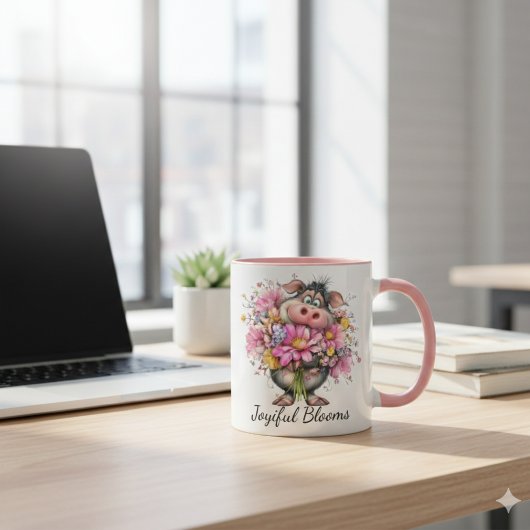 Choose Joy Every Day Mug: Cute Pig & Floral Art マグカップ