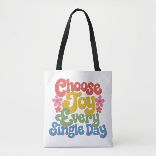 Choose Joy Every Single Day Retro Rainbow トートバッグ (正面)