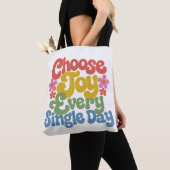 Choose Joy Every Single Day Retro Rainbow トートバッグ (クローズアップ)