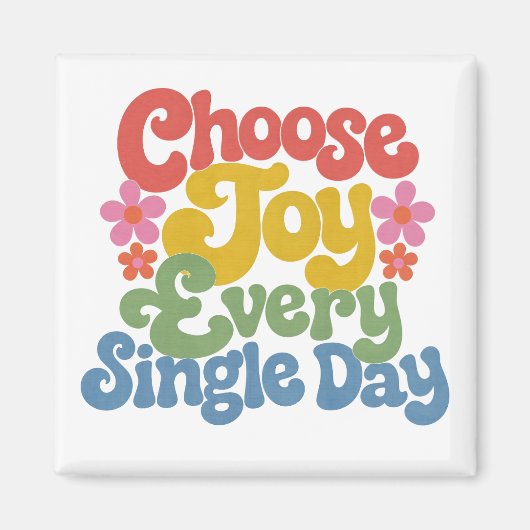Choose Joy Every Single Day Retro Rainbow マグネット (正面)