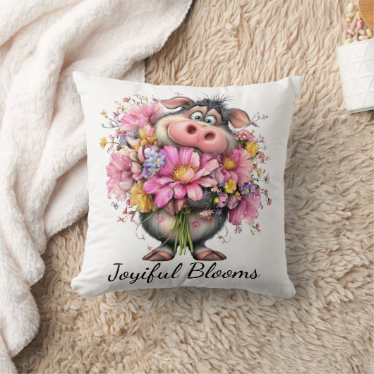 Choose Joy Floral Pig Throw Pillow クッション (ブランケット)
