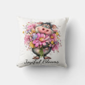 Choose Joy Floral Pig Throw Pillow クッション (正面)