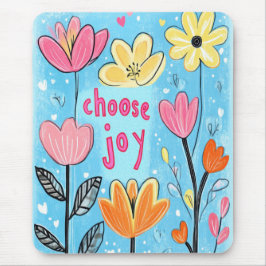 Choose Joy Whimsical Folk Art Floral マウスパッド