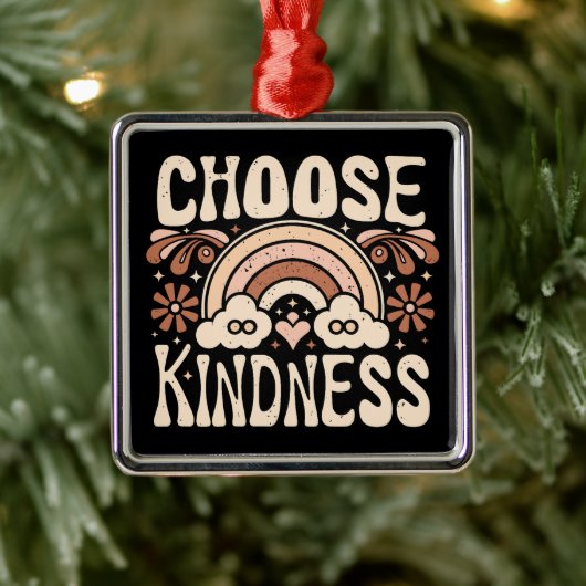 Choose kindness rainbow retro groovy hippie quotes メタルオーナメント (ツリー)