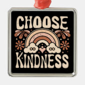 Choose kindness rainbow retro groovy hippie quotes メタルオーナメント (正面)