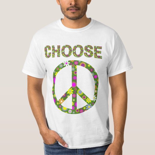 Choose Peace -レトロフラワーピースサインTシャツ Tシャツ (正面)