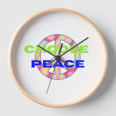 Choose Peace Modern Typography Wall Clock with Min 壁時計 (正面)
