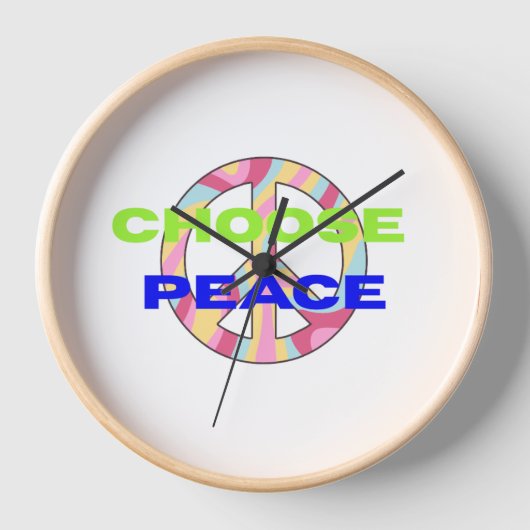Choose Peace Modern Typography Wall Clock with Min 壁時計 (正面)