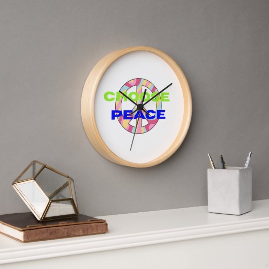 Choose Peace Modern Typography Wall Clock with Min 壁時計 (オフィス)